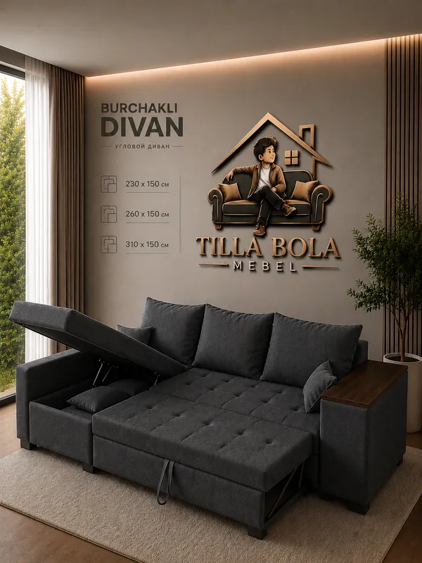 Ishlab chiqaruvchidan burchakli yoyiladigan divan 9