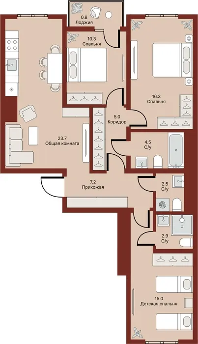 4-комнатная квартира, 89 м², Мирзо Улугбек 2 4-комнатная квартира, 89 м², Мирзо Улугбек 2