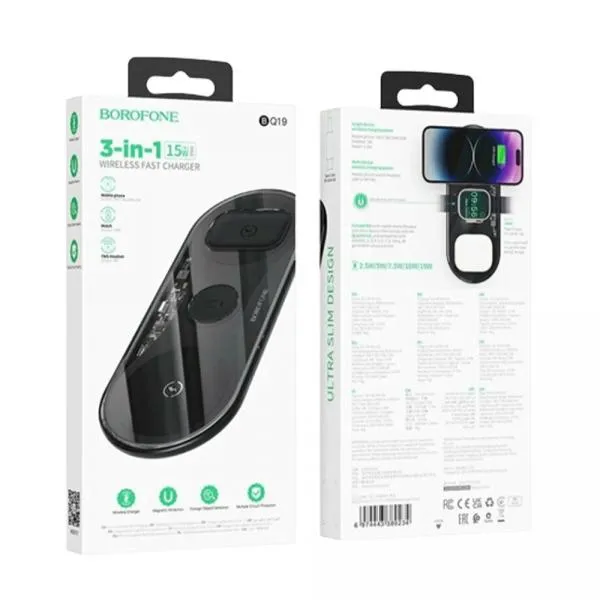 Borofone BQ19 3in1 15W Black simsiz zaryadlash qurilmasi 3 Borofone BQ19 3in1 15W Black simsiz zaryadlash qurilmasi 3