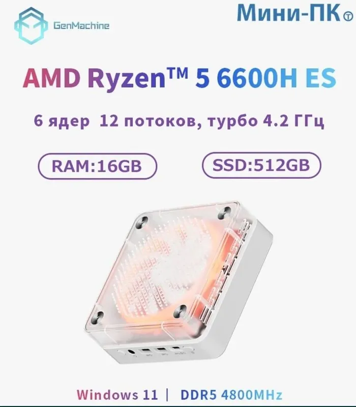 МиниПК! MiniPC Ryzen5 6600H/660M/DDR516Gb/SSD512Gb
