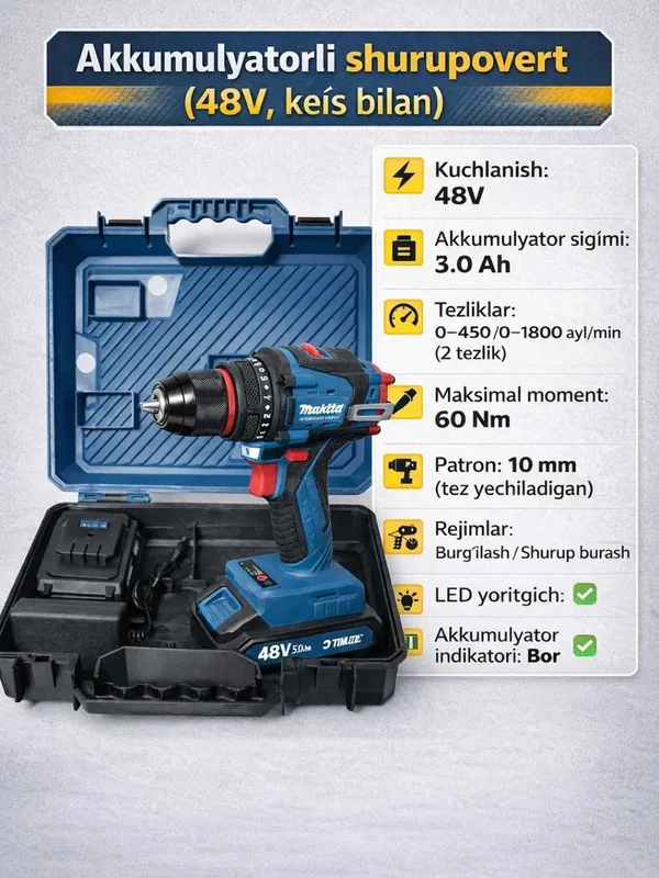 Шурупаверт сотилади bosch 48 volt