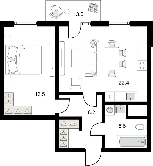 2-комнатная квартира, 54 м², Учтепа 2 2-комнатная квартира, 54 м², Учтепа 2