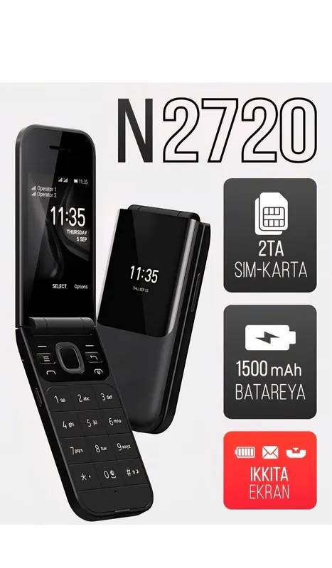 Knopkali telefon N2720 Flip, 2 sim kartali telefon knopka, legushka te