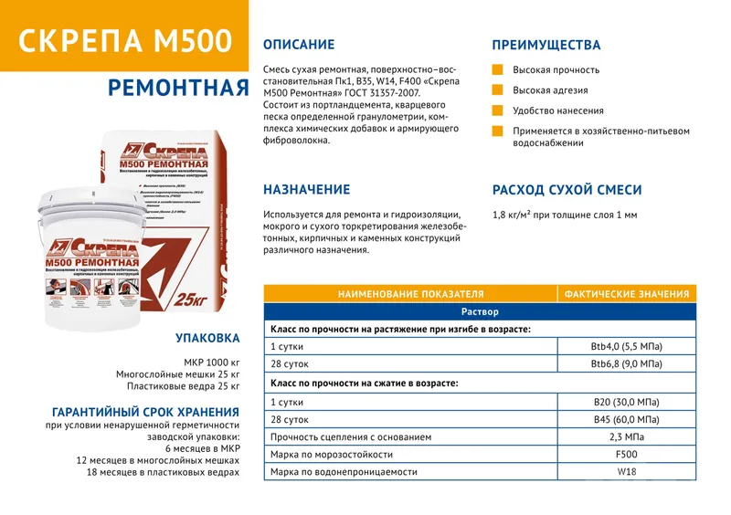 Скрепа М500 Ремонтная Восстановление и ремонт бетонных поверхностей 4