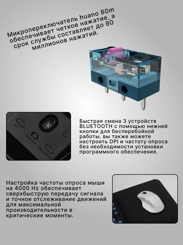 Игровая беспроводная мышка Keychron M6 BT/WL/USB-A/USB-C, 4K, до 120 часов работы, M6A5 — фото 3 Игровая беспроводная мышка Keychron M6 BT/WL/USB-A/USB-C, 4K, до 120 часов работы, M6A5 — фото 3