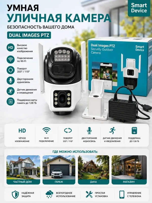 Камера видеонаблюдения Dual Images PTZ Wi‑Fi 3