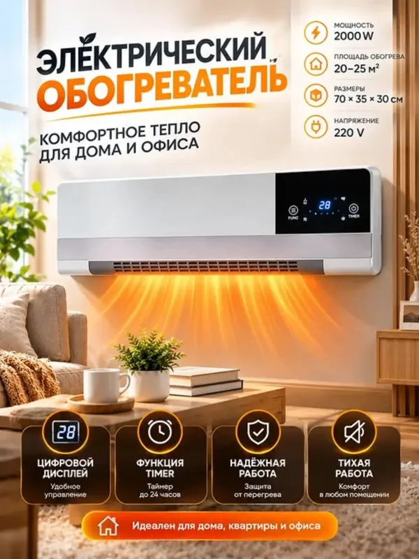 Обогреватель с керамическим покрытием, 2200 Вт, с пультом дистанционного управления 2