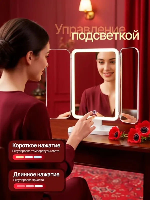 Зеркало с подсветкой настольное — фото 3