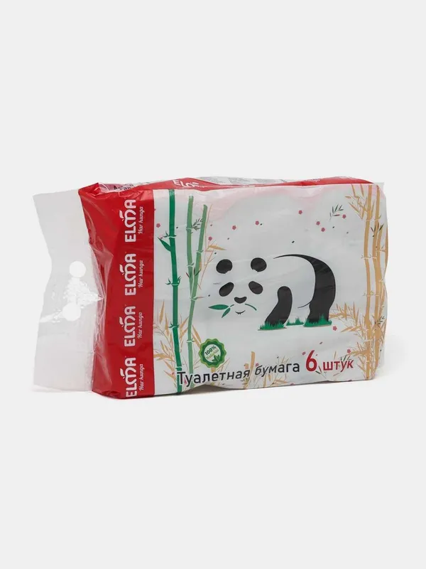 Туалетная бумага Elma Panda Asian Pack 2х слойная 6 шт, Без втулки