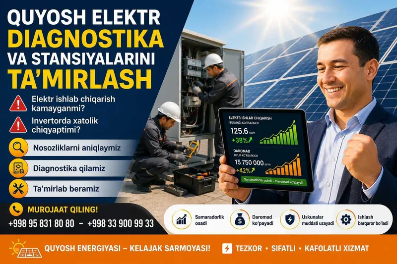 Quyosh paneli stansiyalariga servis va ta'mirlash xizmatlari