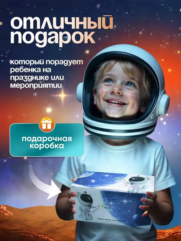 Ночник проектор космонавт с колонкой проектор звездное небо — фото 7