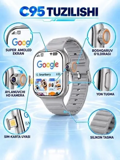Android C95, смарт-часы с SIM-картой на Android 2 Android C95, смарт-часы с SIM-картой на Android 2