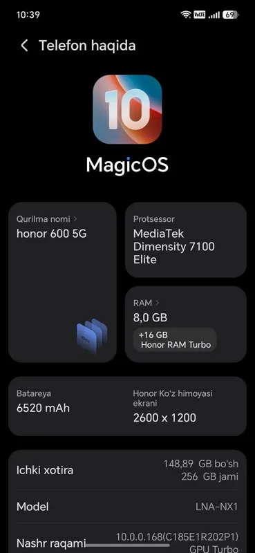 Honor 600 lite qaymoq rang 6