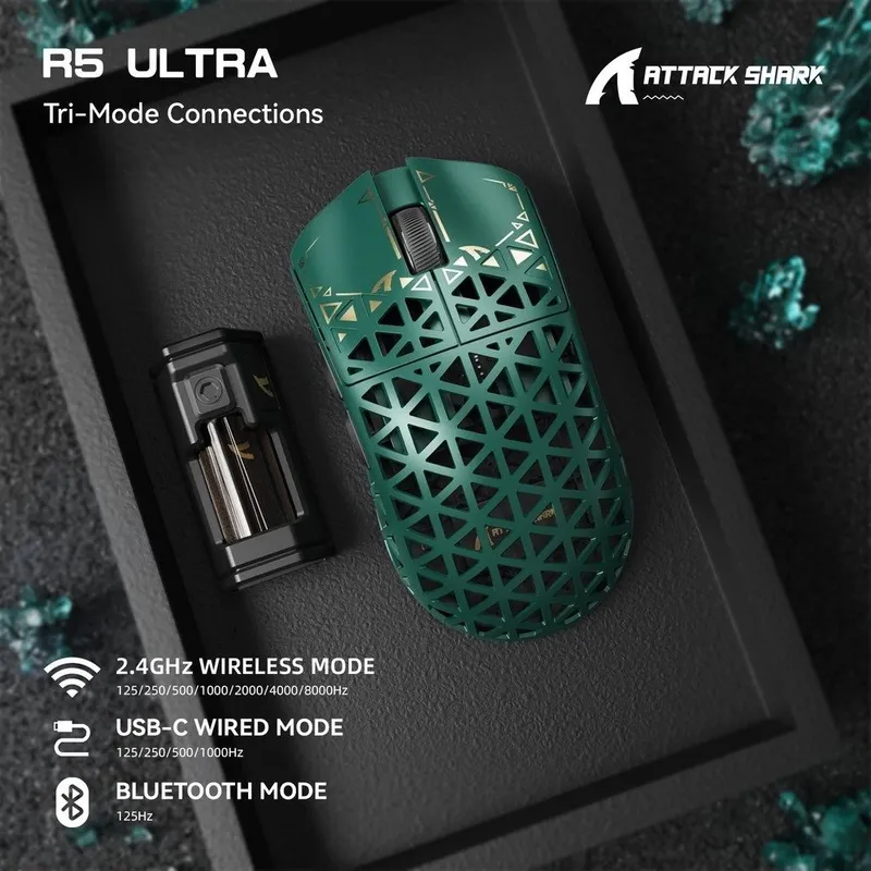[Мишка] ATTACK SHARK R5 ULTRA Carbon Fiber Wireless 8K PAW3950M — фото 4