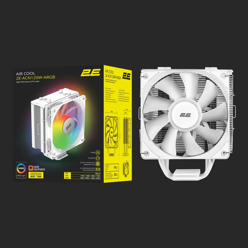 Процессорный кулер 2E GAMING Air Cool ACN120B-ARGB, белый — фото 3
