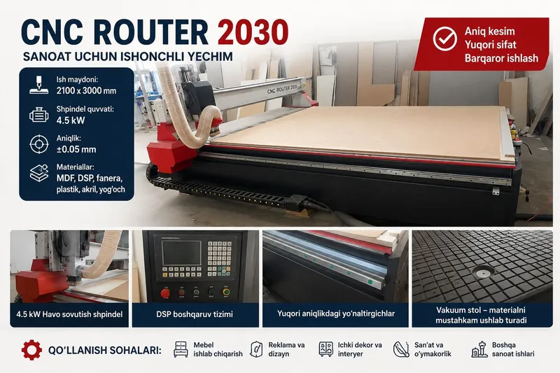 Rover xizmati CHPU CNC 3000×2100 MDF, DSP, fanera, akril, plastik