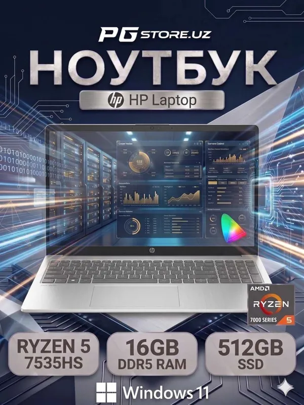 Ноутбук HP Laptop 15 AMD Ryzen 5 7535HS 16 GB DDR5/512 GB 15.6″IPS 1