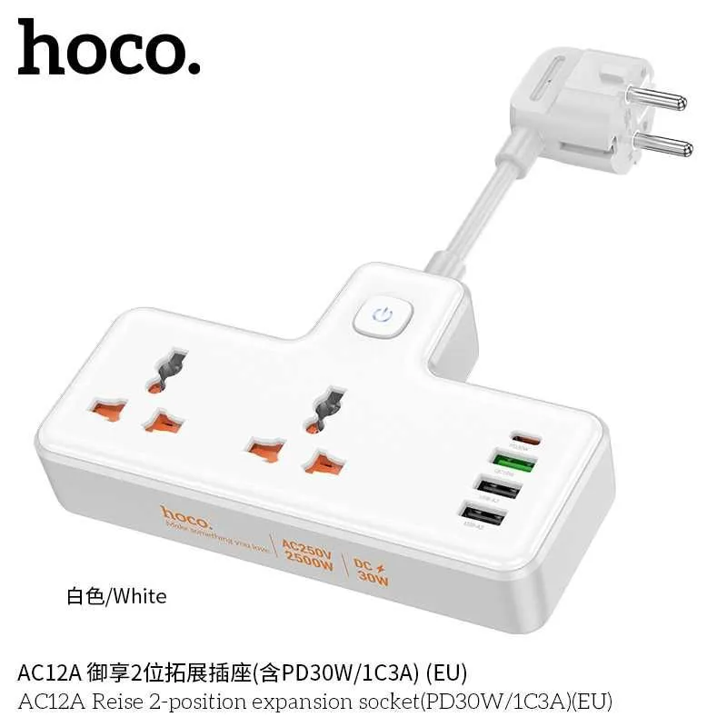 Hoco AC12A Reise Сетевой фильтр 2 розетками и USB-портами PD30W EU/GER — фото 5