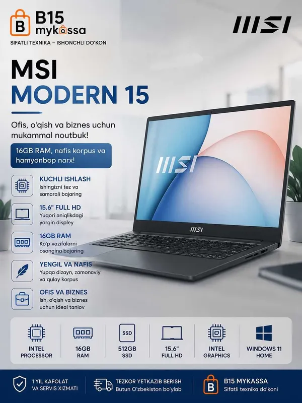 MSI Modern 15 F13MG-092XBY / Dastavka / NEW MSI Modern 15 F13MG-092XBY / Dastavka / NEW