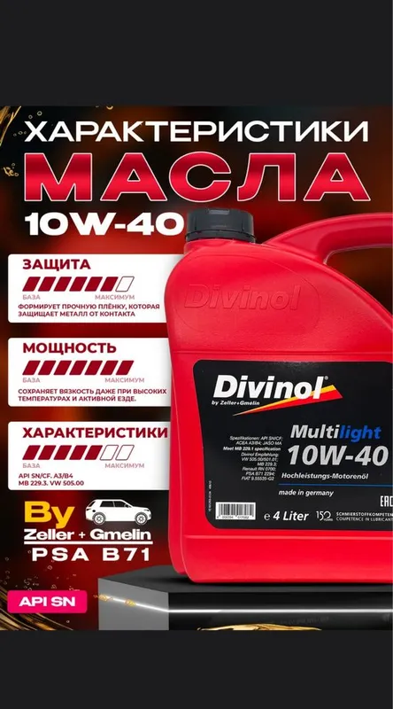 Германия!!! Моторное масло Divinol 10W-40 — фото 1