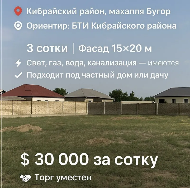 Бугор, Кибрайский район, продаётся земельный участок 3-сотки