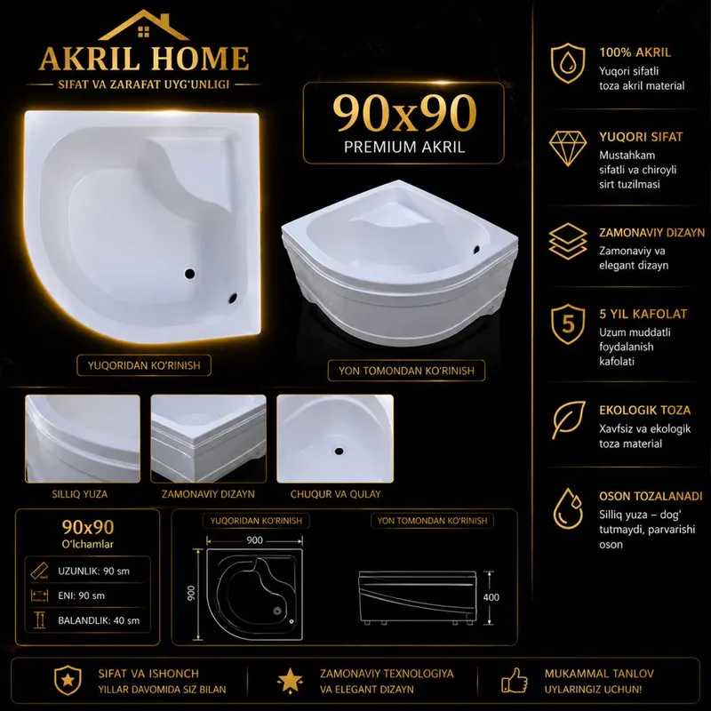 Akril vannalar 90x90 1 Akril vannalar 90x90 1