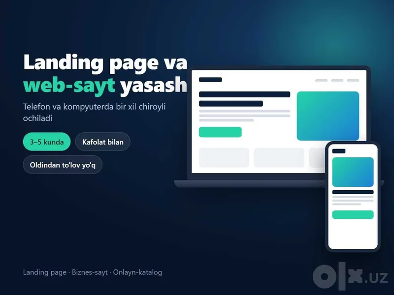 Landing page va web-sayt yasash | 3-5 kunda | Kafolat bilan 1 Landing page va web-sayt yasash | 3-5 kunda | Kafolat bilan 1