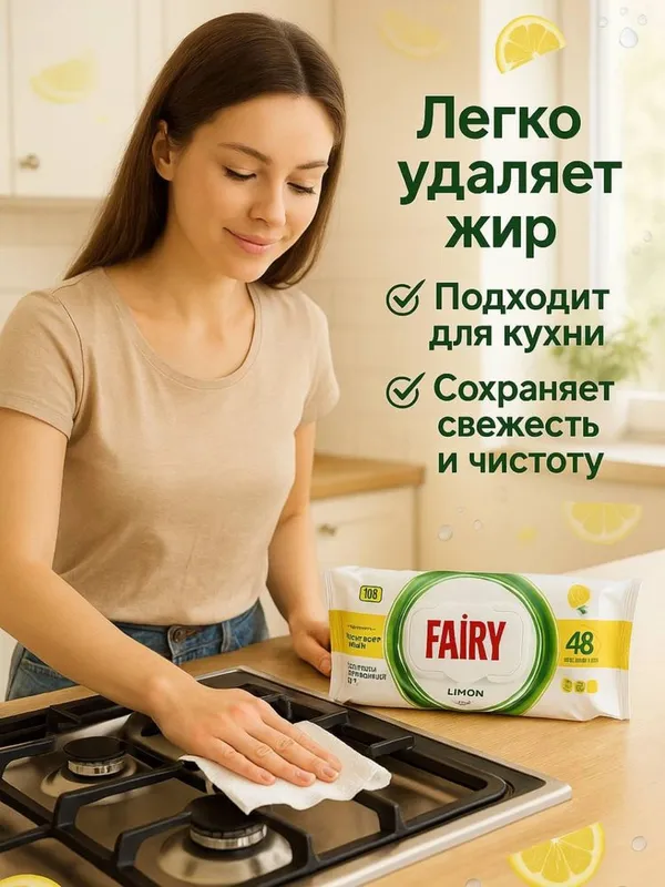 Уксусные влажные салфетки для кухни FAIRY 100 шт — фото 2