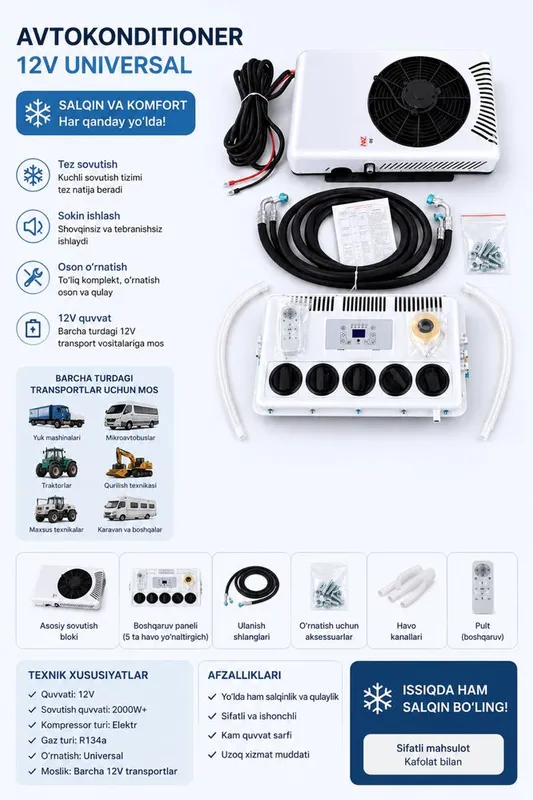 12V/24V Avto Konditsioner – Damas, Isuzu, Yuk mashinasi, Traktor uchun 1 12V/24V Avto Konditsioner – Damas, Isuzu, Yuk mashinasi, Traktor uchun 1