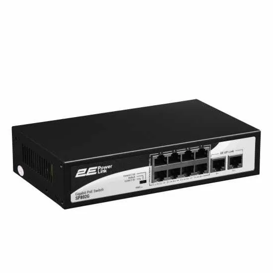 Aksiya 2E SP802G kommutatori, 8xGE PoE+2xGE Uplink, 120 Vt, boshqarilmaydigan 2