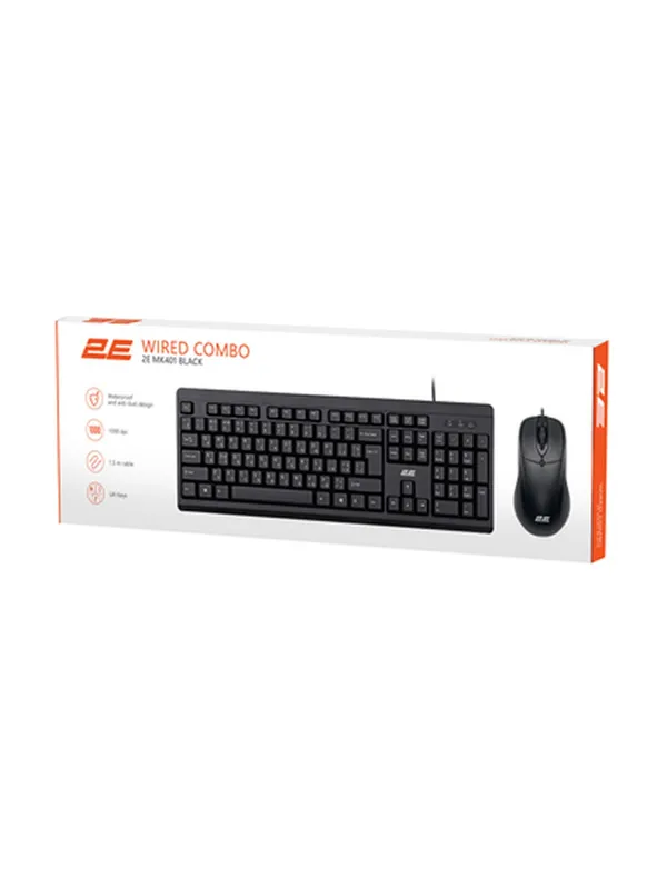 Комплект проводная клавиатура и мышка 2E MK401, USB-A, EN/RU, чёрный — фото 7