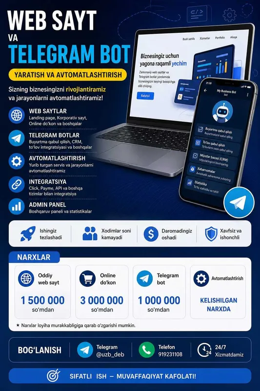 IT Xizmatlari – Web sayt va Telegram botlar IT Xizmatlari – Web sayt va Telegram botlar