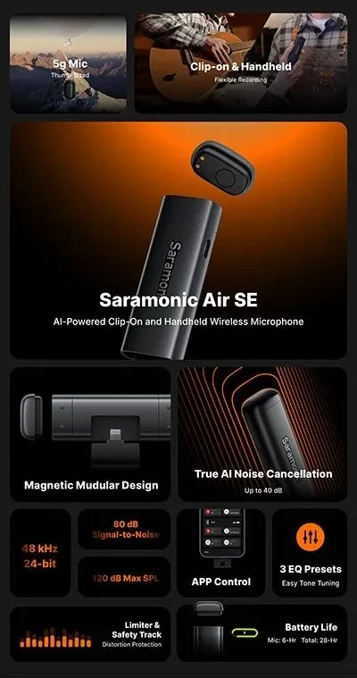 Saramonic Air SE беспроводной микрофон 2 петлички, шумоподавление ORG — фото 1