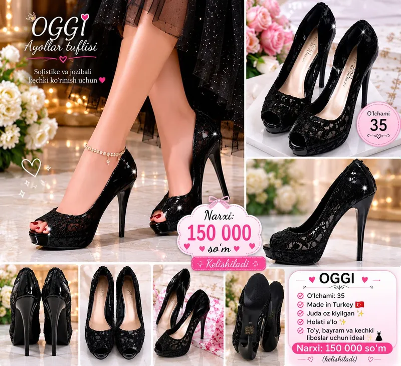 Modeli Peep toe(oldi ochiq) baland poshnali tufli
