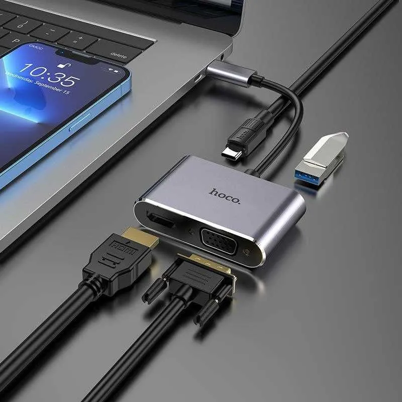 Конвертер “HB30 Eco” Type-C на HDMI + VGA + USB3.0 + PD Hub, Hab, Xab