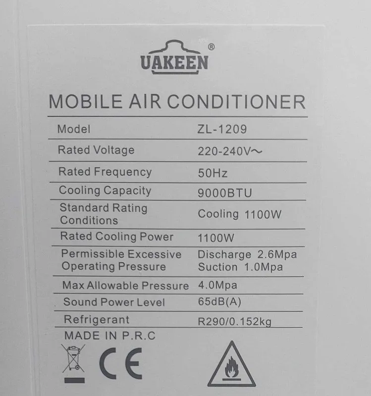 Мобильный кондиционер Uakeen ZL-1209 до 15 м² /mini kondisioner — фото 3