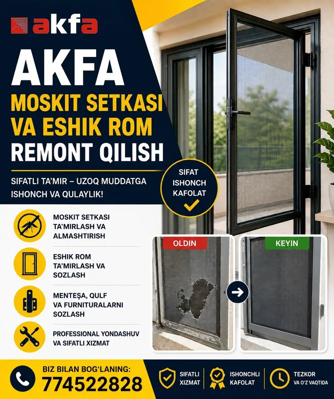 Akfa eshik rom tamirlash va moskit setkasi