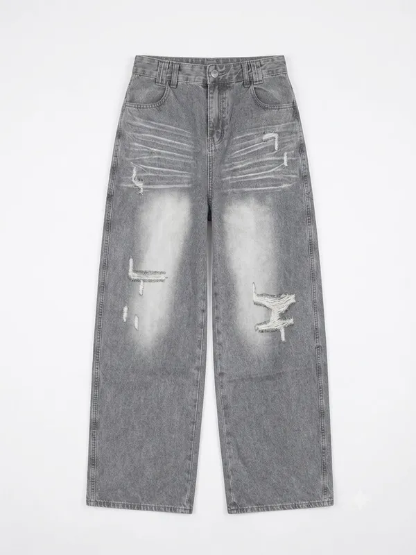 Серые Рванные Baggy Jeans 2