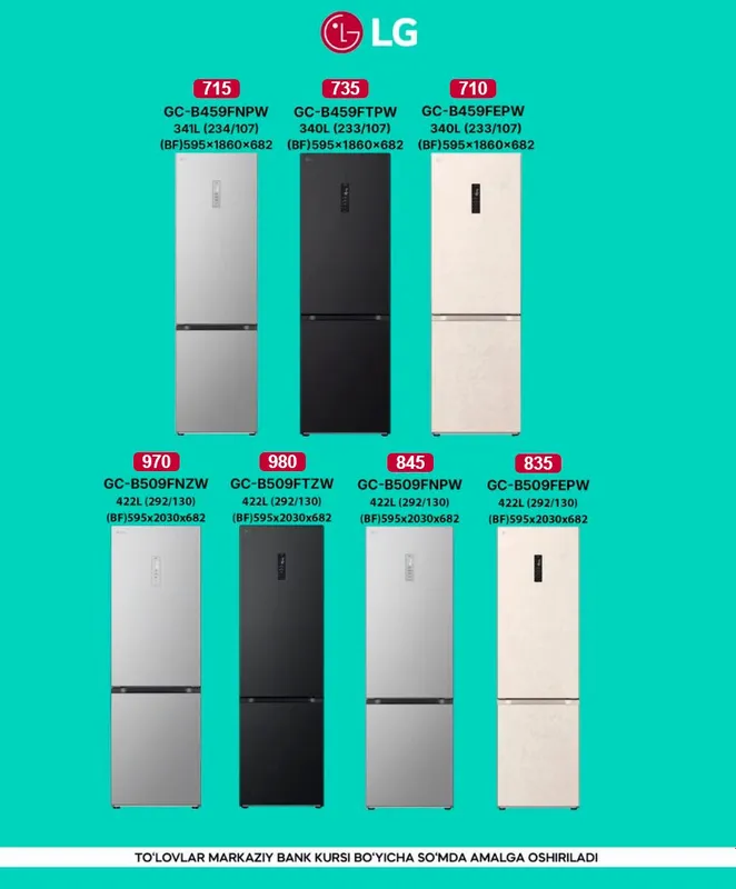 LG Холодилниклари котта ассортиментда, хамма размерлари бор — фото 6