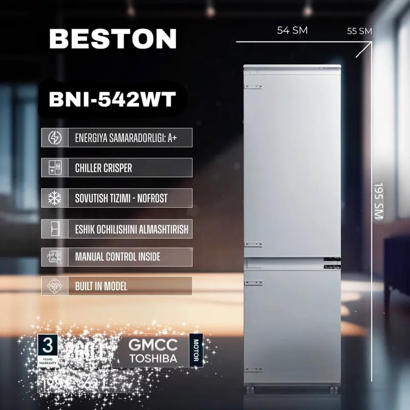 Встраиваемый холодильник BESTON BNI-542WT