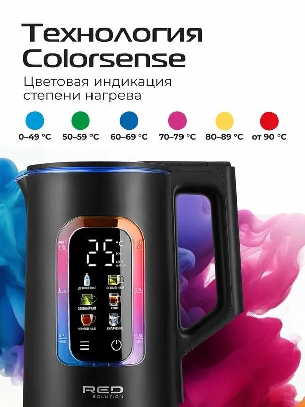 Электрический стеклянный чайник RED SOLUTION COLORSENSE G125D 3 Электрический стеклянный чайник RED SOLUTION COLORSENSE G125D 3