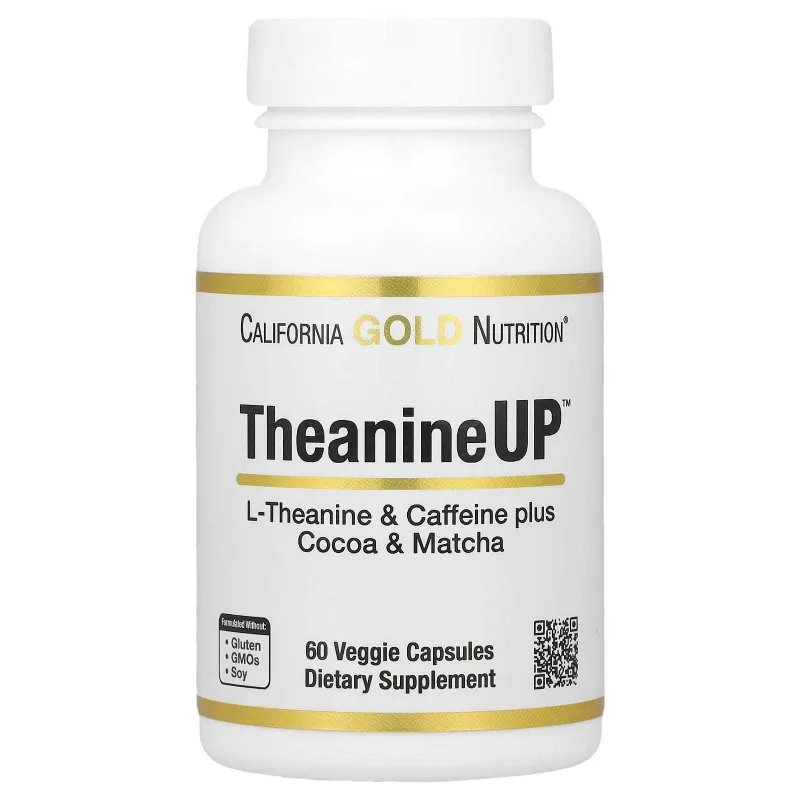 California Gold Nutrition, L-теанин, кофеин, какао и матча, 60 капсул