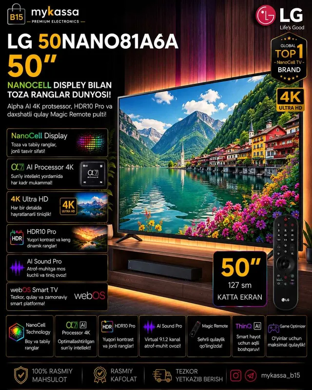LG 50NANO81A6A — 50 dyuymli NanoCell displey telivizor / Dastavka /New