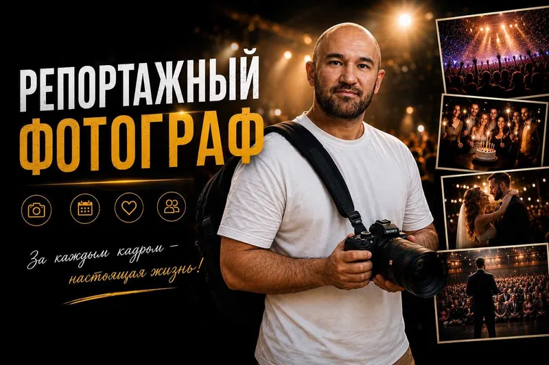 Репортажный Фотограф, Видеограф (фото, видео, видеосьемка)