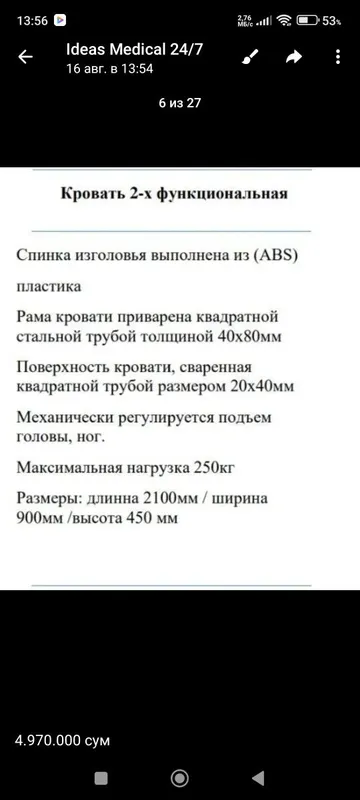 Кровать для больных палатная с двумя подъёмными механизмами — фото 3