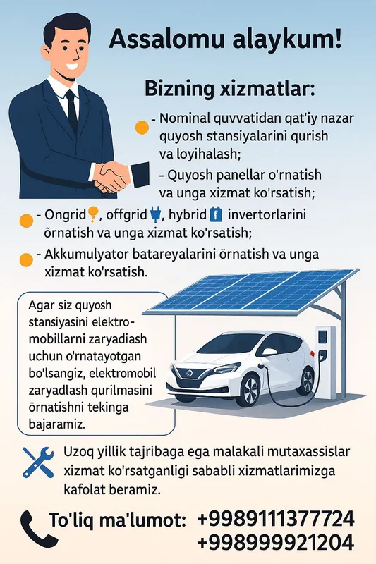 Quyosh stansiyalarini o'rnatish va loyihalash Quyosh stansiyalarini o'rnatish va loyihalash