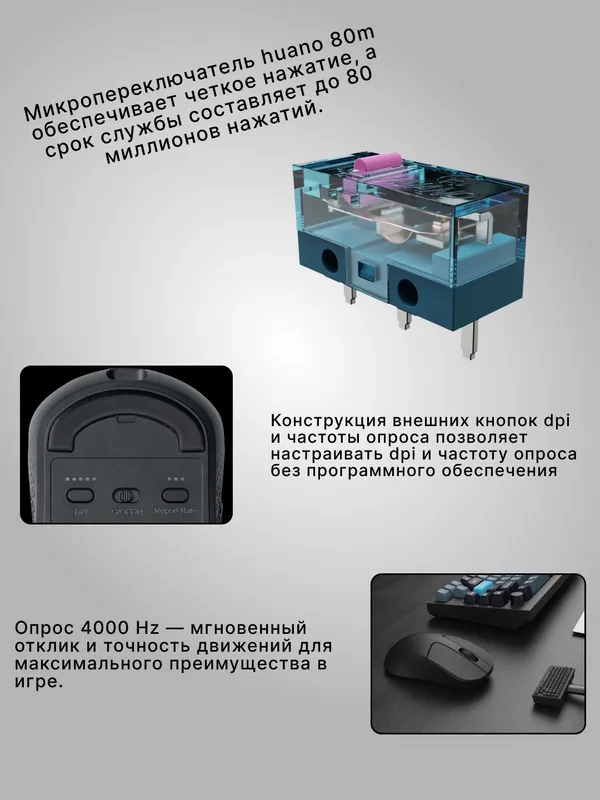 Игровая беспроводная мышь Keychron M3 Mini BT/WL/USB-A/USB-C (1K) — фото 3