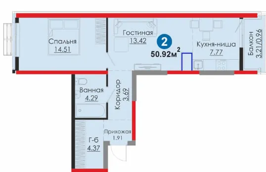 2комн.50.92м²Мирабадском.Ключи июнь-2026.Ипотека — фото 2