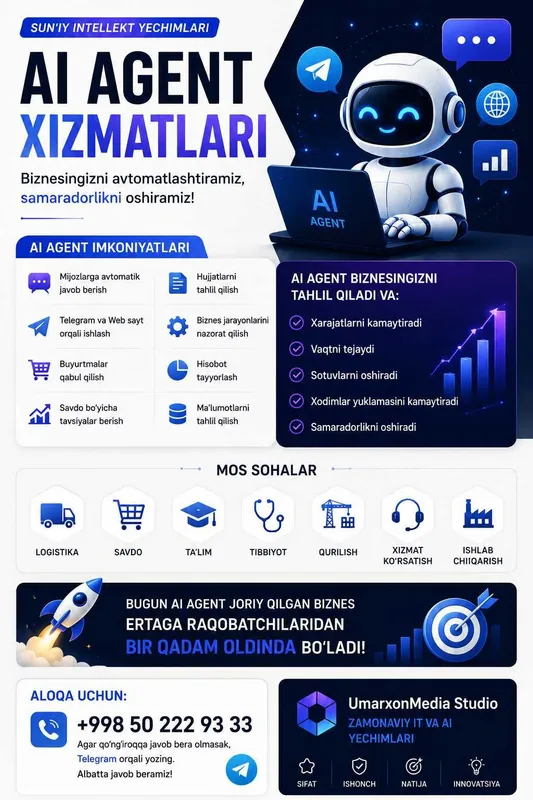 AI Agent Yaratish | Sun'iy Intellekt Yechimlari — фото 1