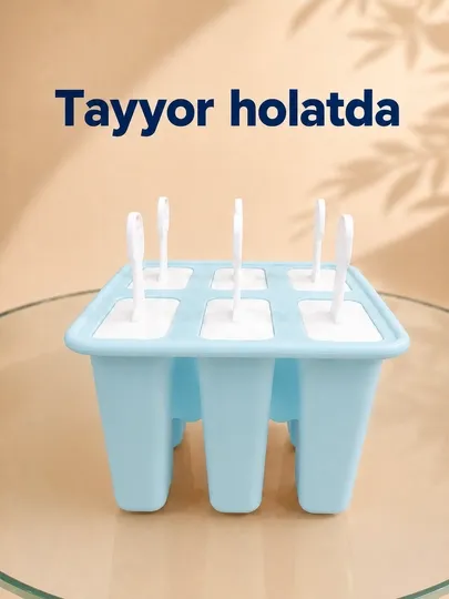 6 bo‘limli muzqaymoq qolipi, tayoqchali 1 6 bo‘limli muzqaymoq qolipi, tayoqchali 1